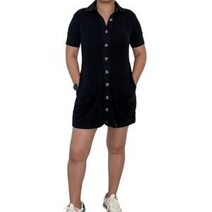 Free People Beach Black Ribbed Knit Mini Dress Button Front S resort wear